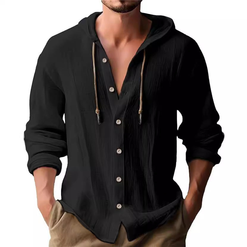 Men's Linen Long Sleeve Cardigan | Casual Open Front Shirt Jacket