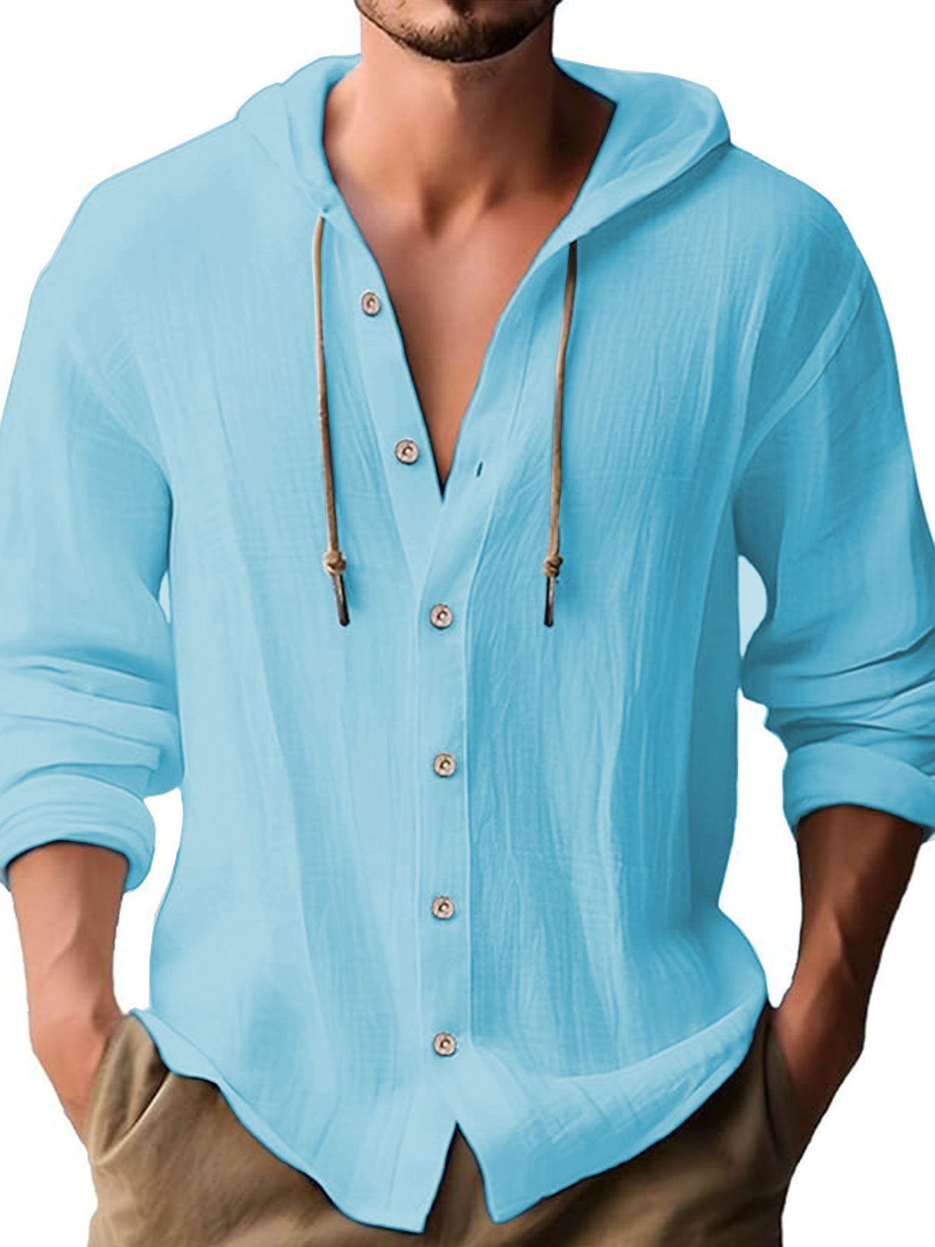 Men's Linen Long Sleeve Cardigan | Casual Open Front Shirt Jacket