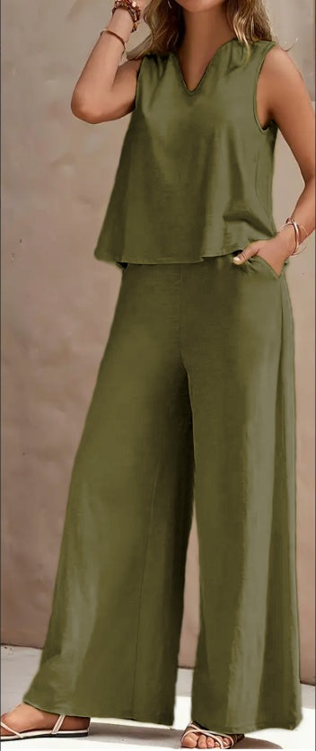 Women's Denim Look Knit Set | Shirt Collar Top & Pants Outfit