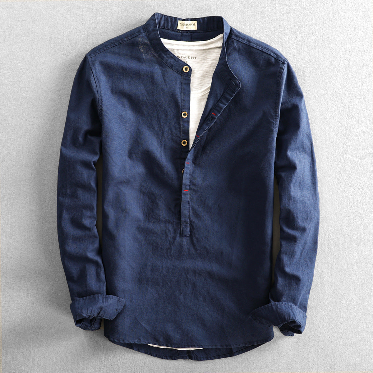 Men's Linen Long Sleeve Shirt | Loose Fit Casual Solid Color Top