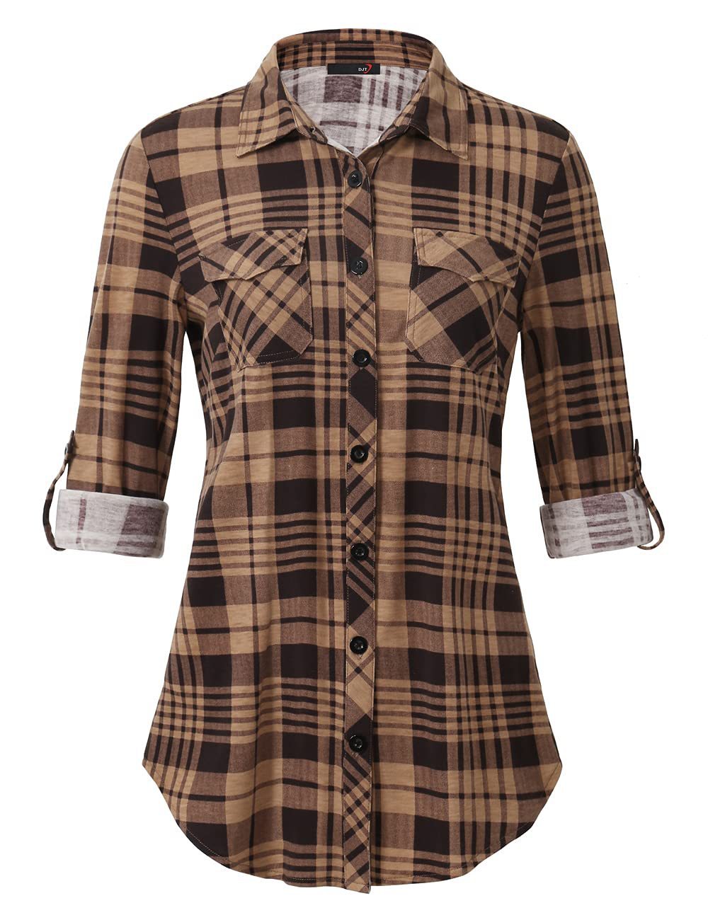 Women’s Plaid Button Cuff Shirt Jacket – Casual Chic Blouse