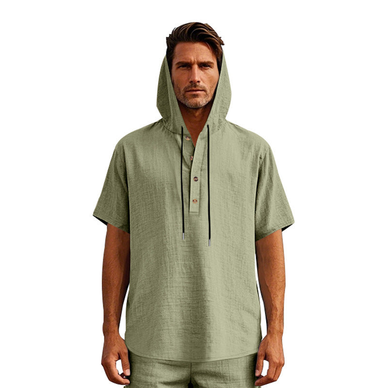 Men's Pure Linen T-Shirt - Loose Fit Short Sleeve Pullover