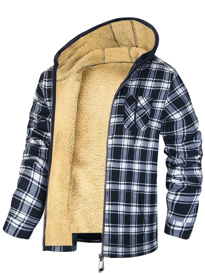 Men's Plaid Winter Jacket | Cotton-Padded Hooded Zip-Up Coat