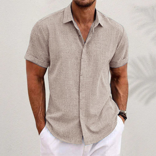 Men's Linen Short Sleeve Shirt | Solid Color Loose Fit Tee
