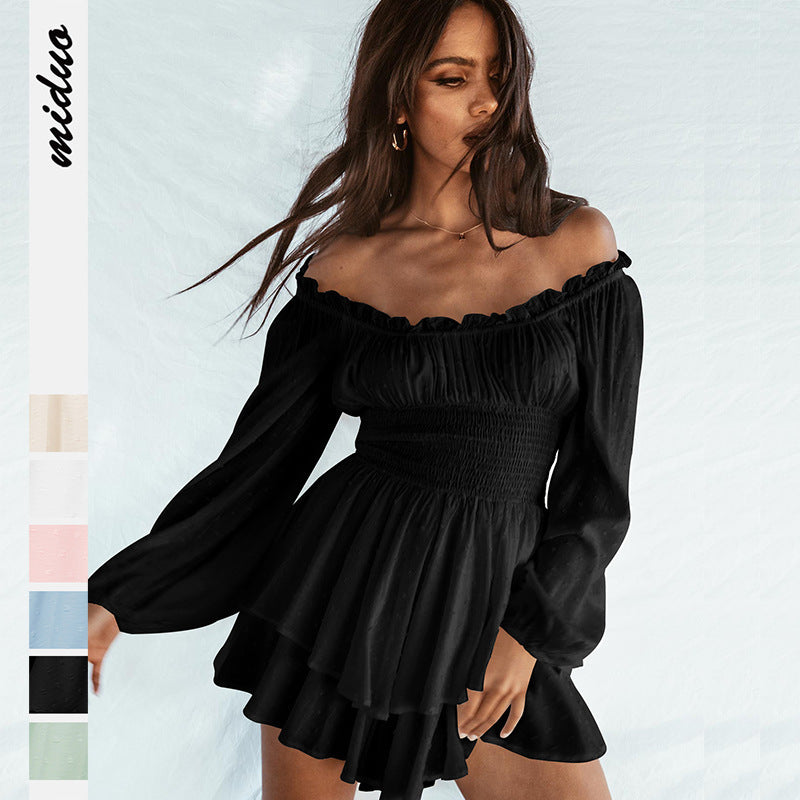 Women's Off-Shoulder Jumpsuit | Pleated Ruffle Sleeve Short Romper