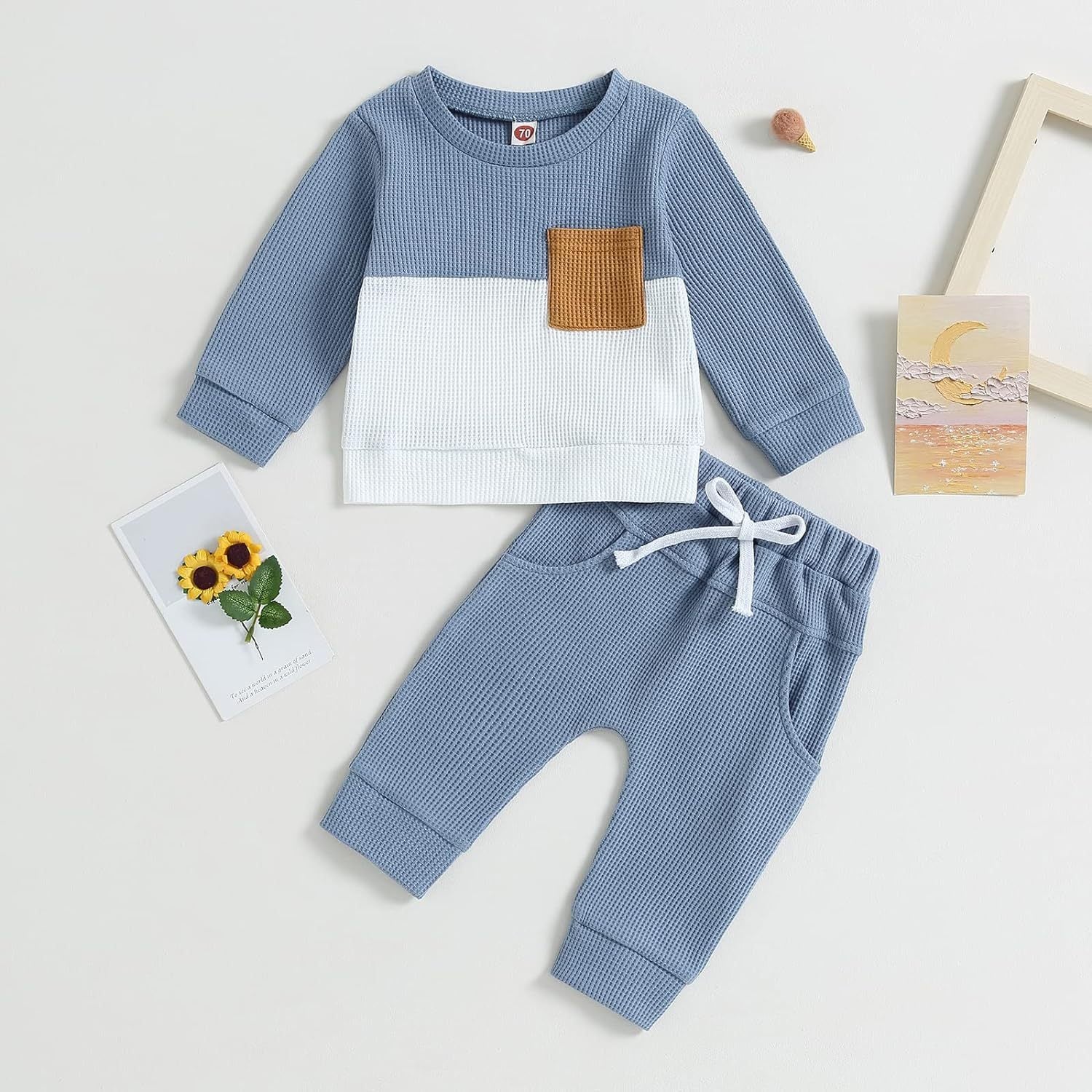 Kid's Waffle Sweater Set | Color Match Sweatpants Outfit