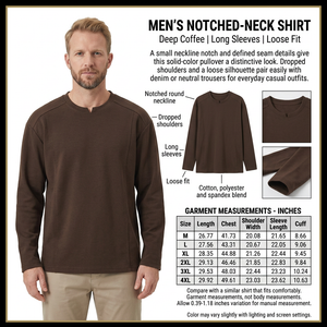Deep Coffee notched-neck shirt square infographic