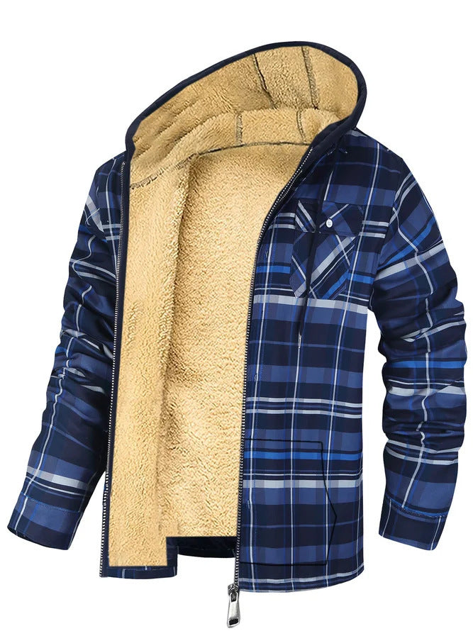 Men's Plaid Winter Jacket | Cotton-Padded Hooded Zip-Up Coat