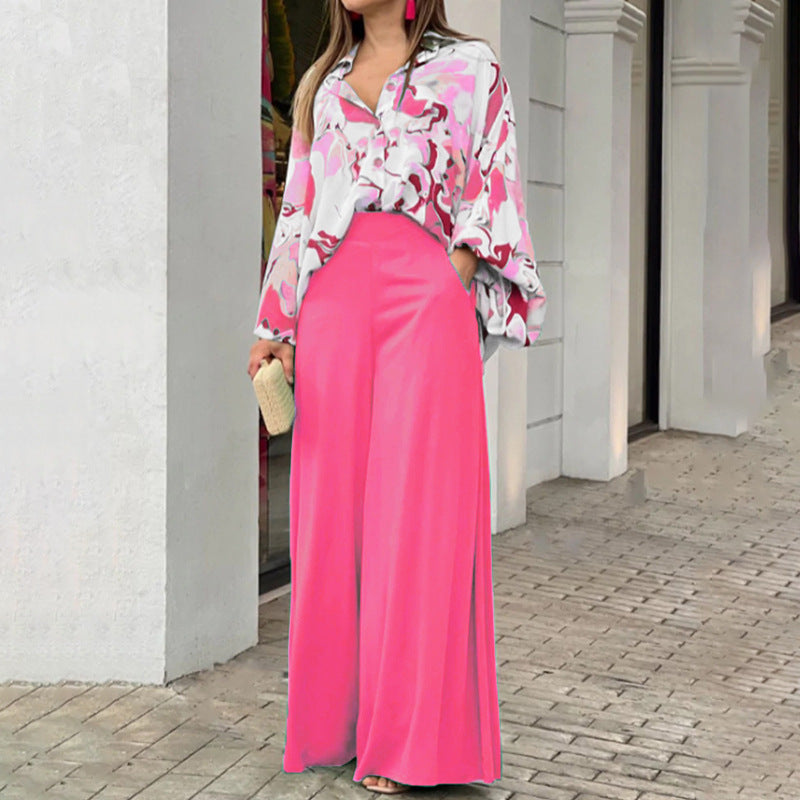 Women's Printed Shirt & Wide Leg Pants Set | Fashion Casual Outfit