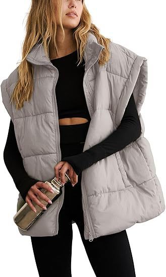 Women's Solid Color Quilted Vest | Stand Collar Zip Pocket Coat