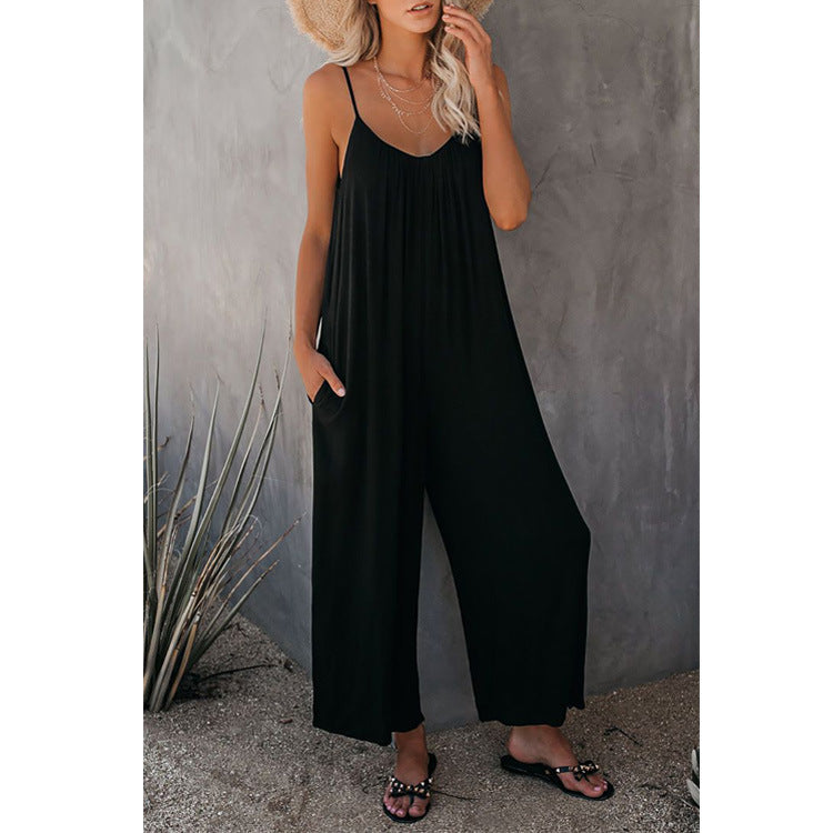 Women's Sling Jumpsuit | Street Fashion Loose Fit Romper with Pocket