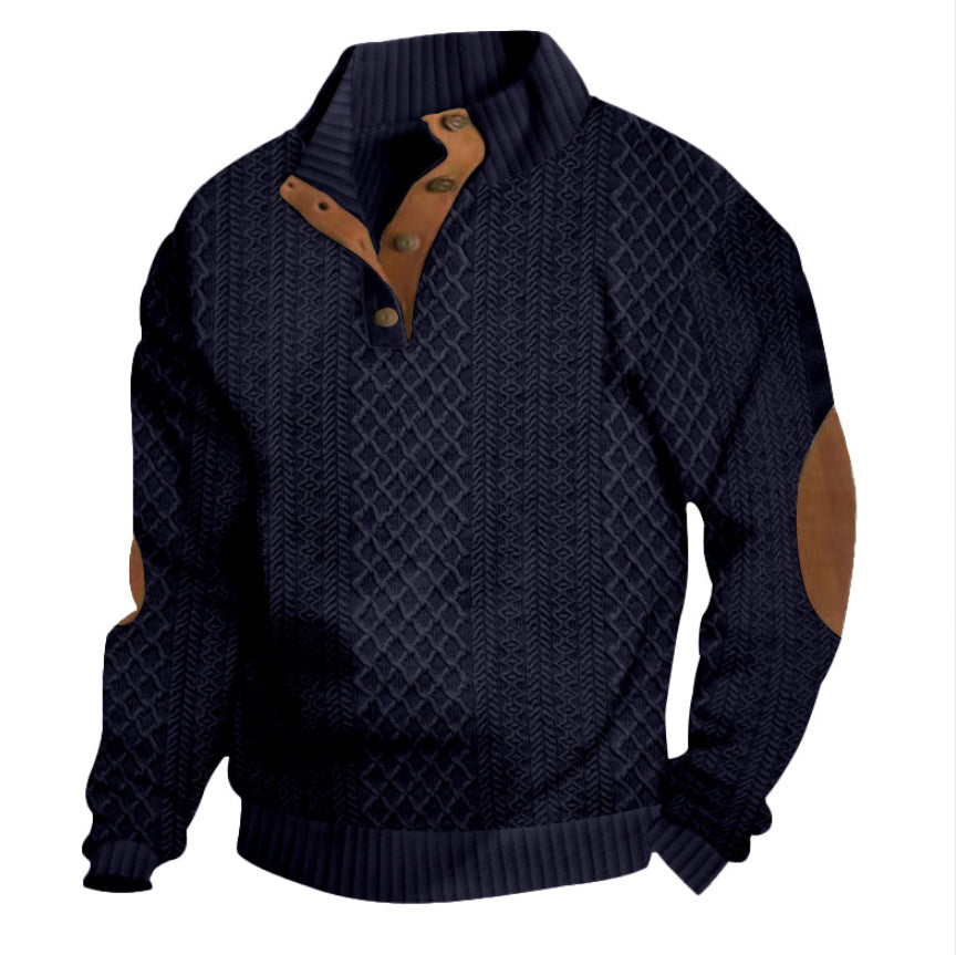 Men's Jacquard Knit Sweater | Patterned Stand Collar Pullover