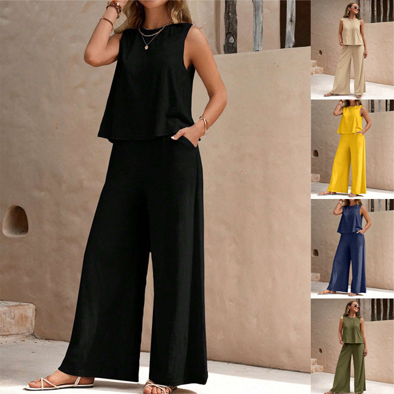 Women's Solid Color Casual Two-Piece Outfit Set