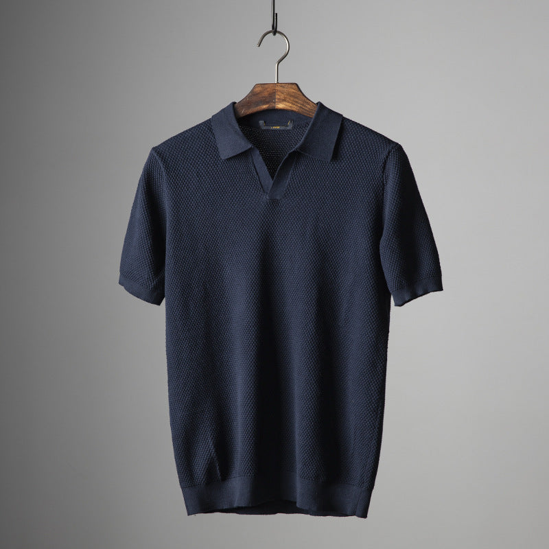 Men's V-Knit Lapel Top | Short Sleeve Knit Shirt