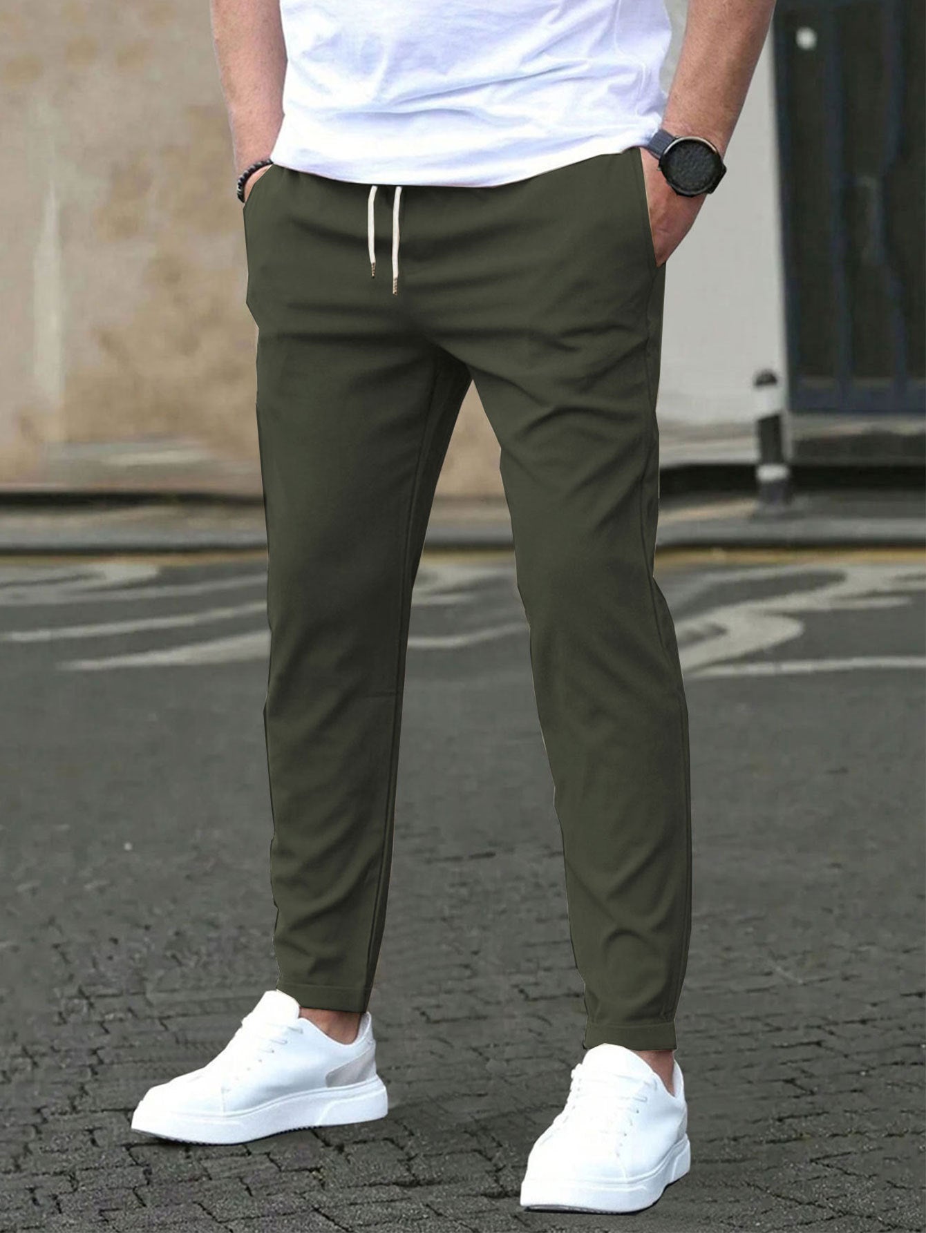 Men's Slim Fit Cropped Pants | Casual Straight Leg Ankle Trousers