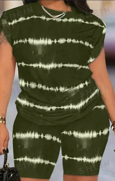 Women's Striped T-Shirt & Cycling Shorts Set | 2-Piece Casual Outfit