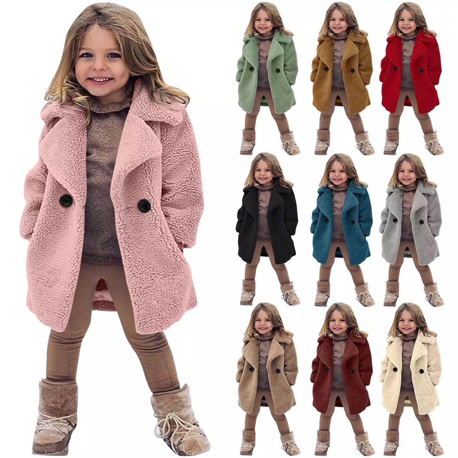 Girl's Classic Trench Coat | Lapel Collar Solid Color Jacket
