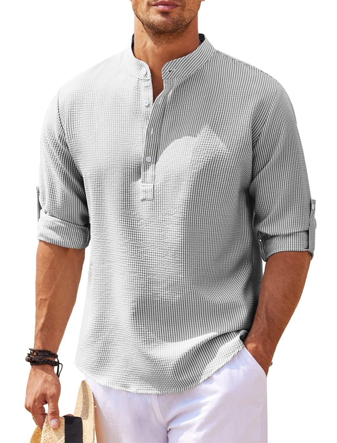 Men's Stand Collar Shirt | Long Sleeve Casual Pullover Top
