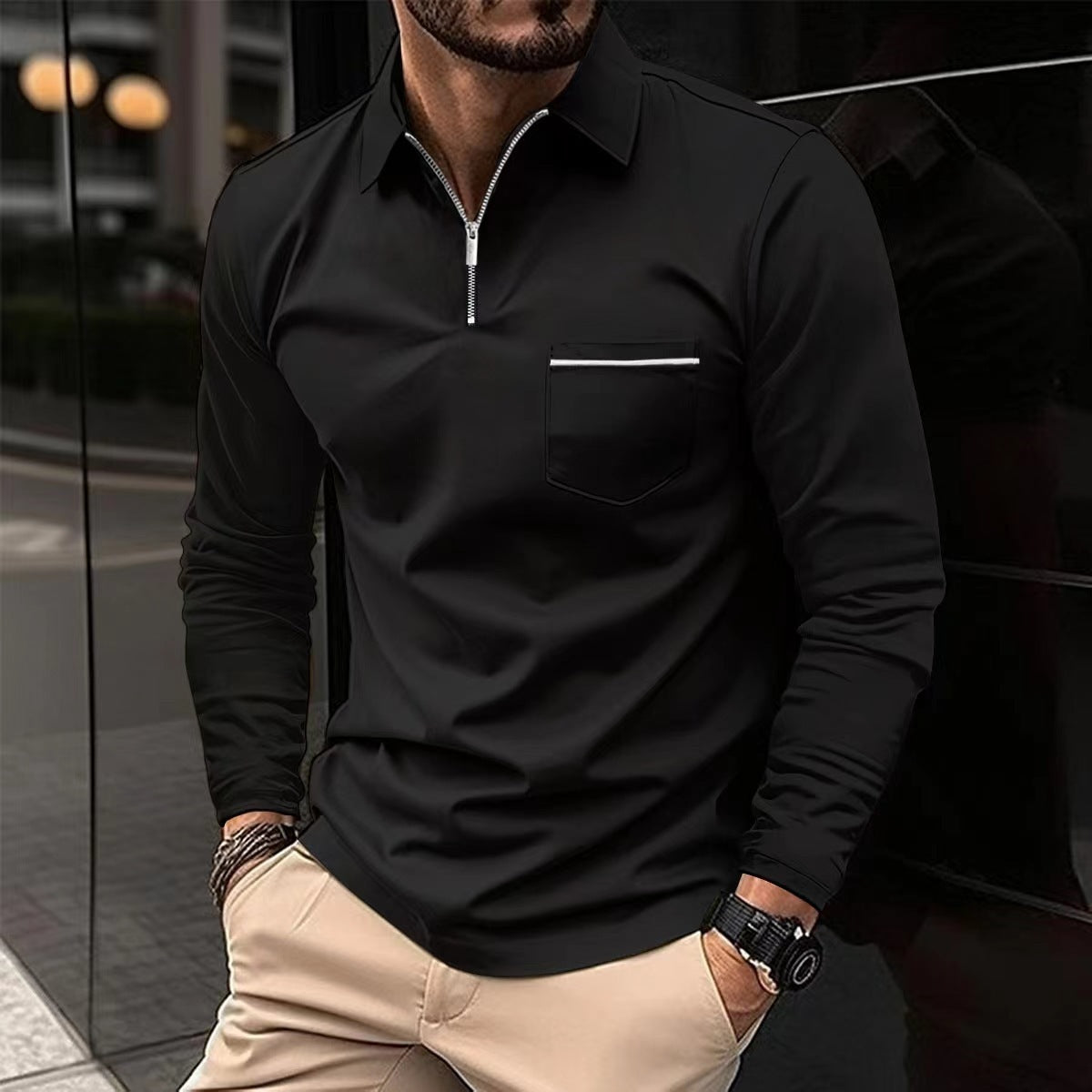 Men’s Long Sleeve Sports Polo Shirt | Athletic Casual Top