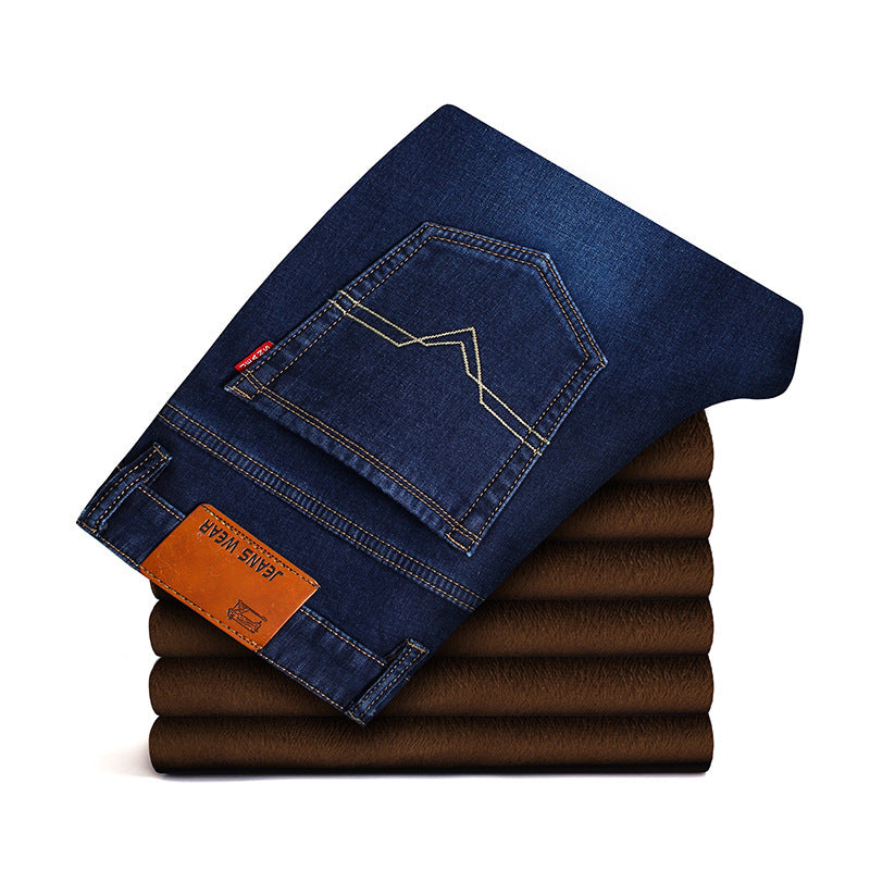Men's Loose Fit Straight Leg Jeans | Plus Velvet Lined Casual Pants