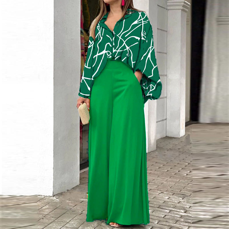 Women's Printed Shirt & Wide Leg Pants Set | Fashion Casual Outfit