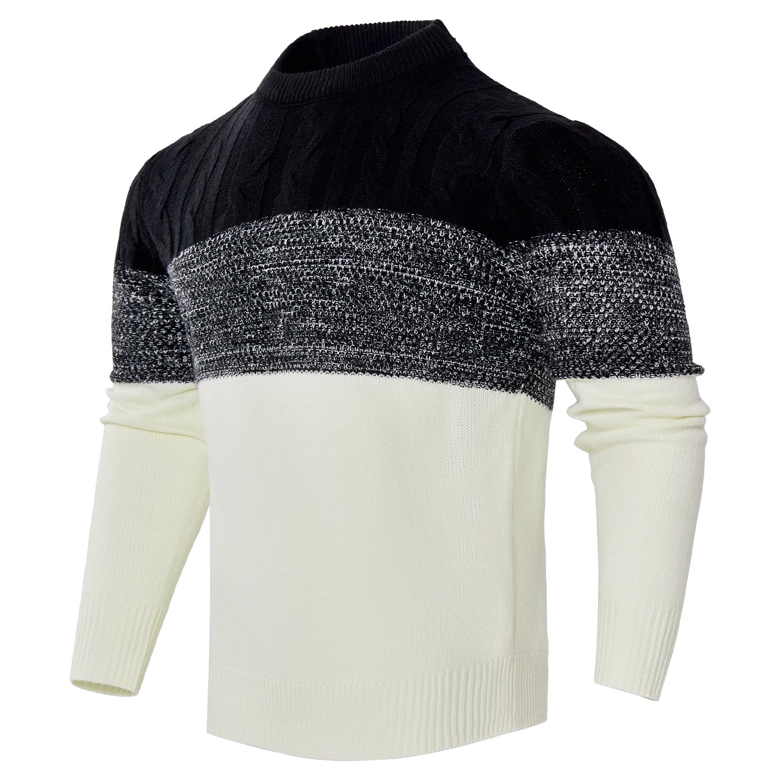 Men's Color Block Cable Knit Sweater | Casual Long Sleeve Pullover