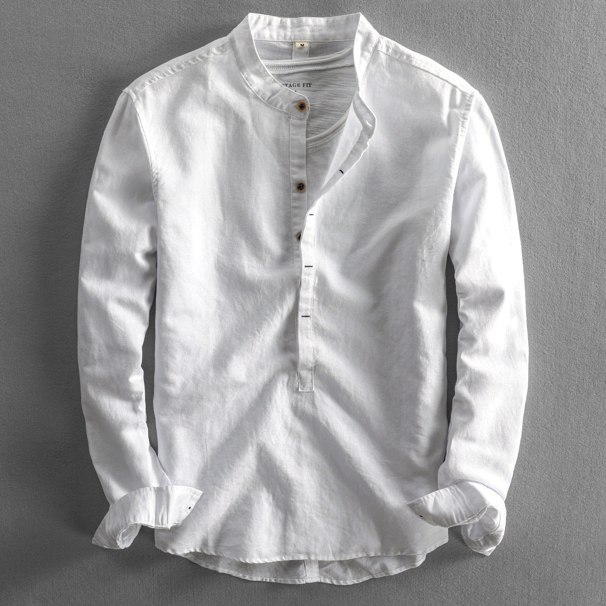 Men's Linen Long Sleeve Shirt | Loose Fit Casual Solid Color Top
