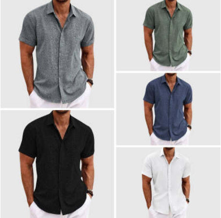Men's Linen Short Sleeve Shirt | Solid Color Loose Fit Tee