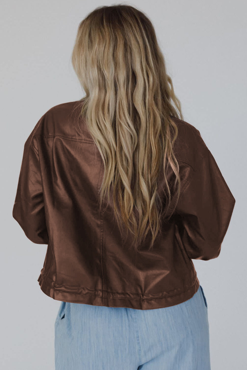 Women's Chicory Brown Jacket | Leather Style with Drawstring Hem
