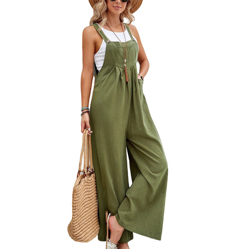 Women's Cotton Suspenders Overalls | Artistic Retro Straight Leg Pants