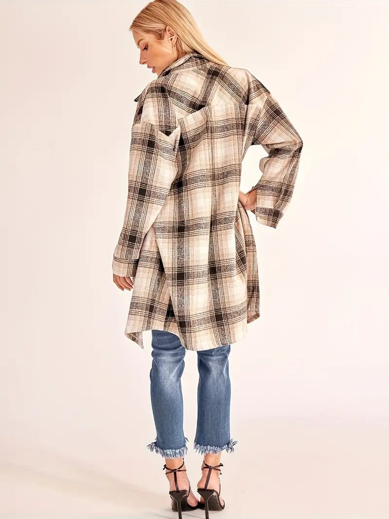 Women’s Vintage Plaid Long Cardigan Shirt Jacket