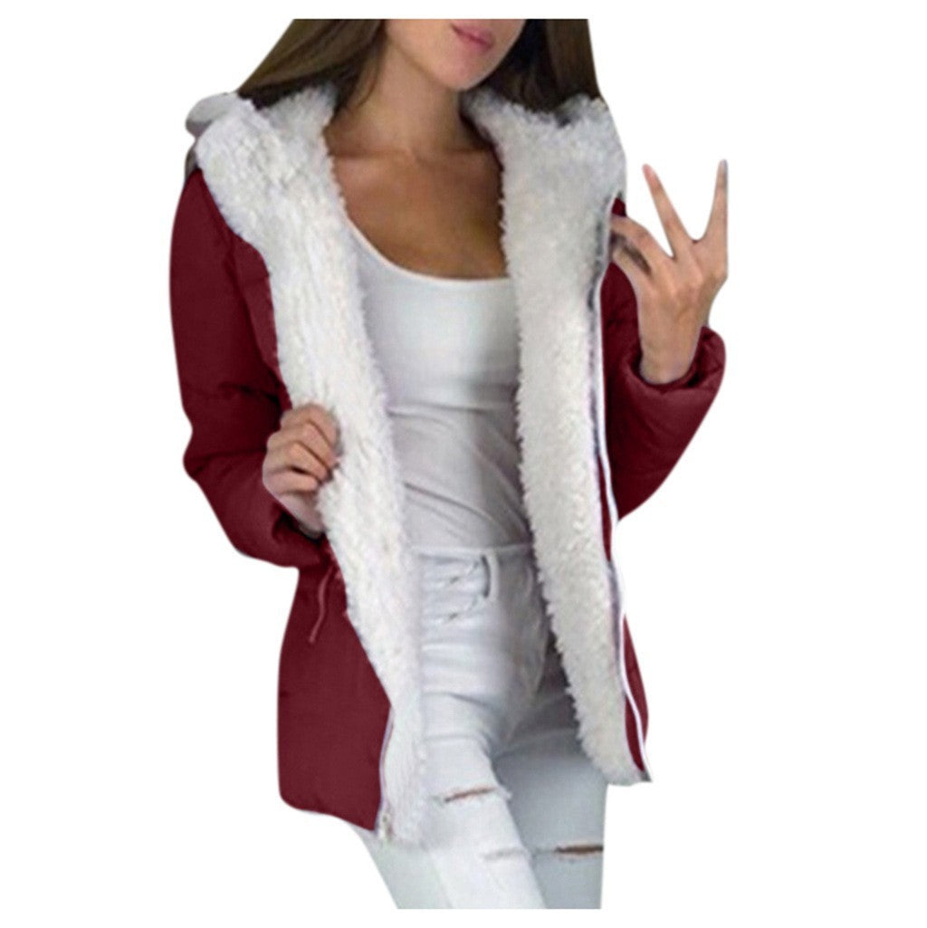 Women’s Hooded Fleece-Lined Cardigan Coat – Warm Cotton Jacket