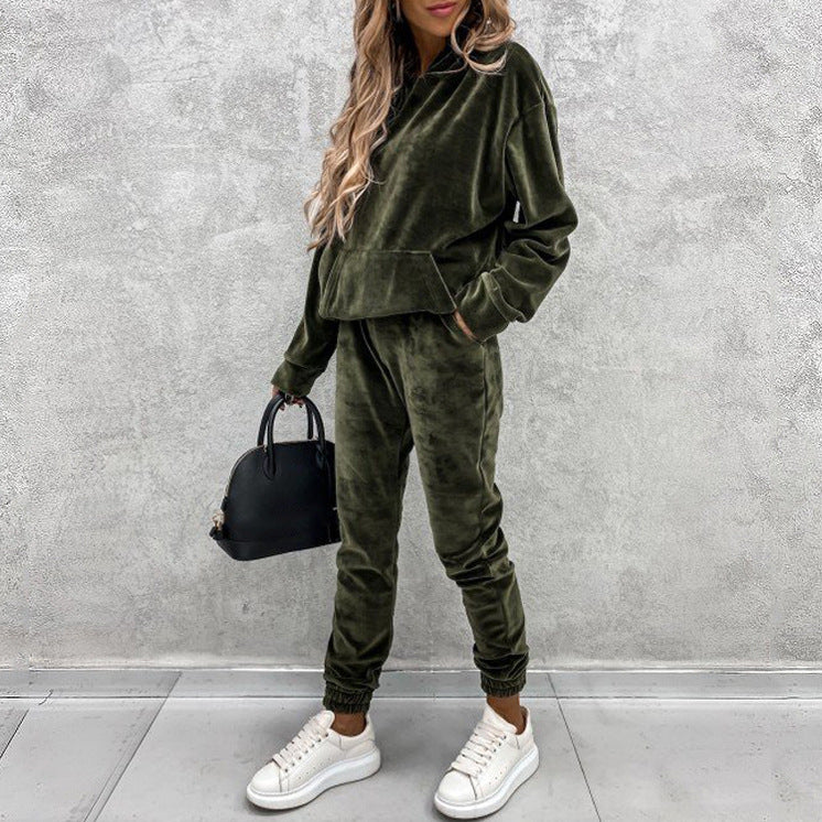 Solid Color Hooded Sports Casual Suit Set | Two-Piece Outfit