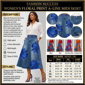 Floral midi skirt detailed infographic