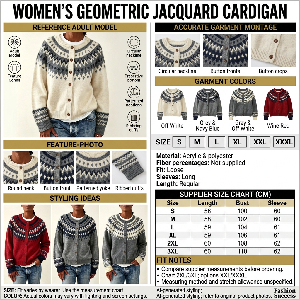 Geometric jacquard cardigan infographic