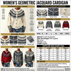 Geometric jacquard cardigan infographic