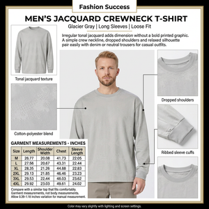 Glacier Gray jacquard crewneck square infographic