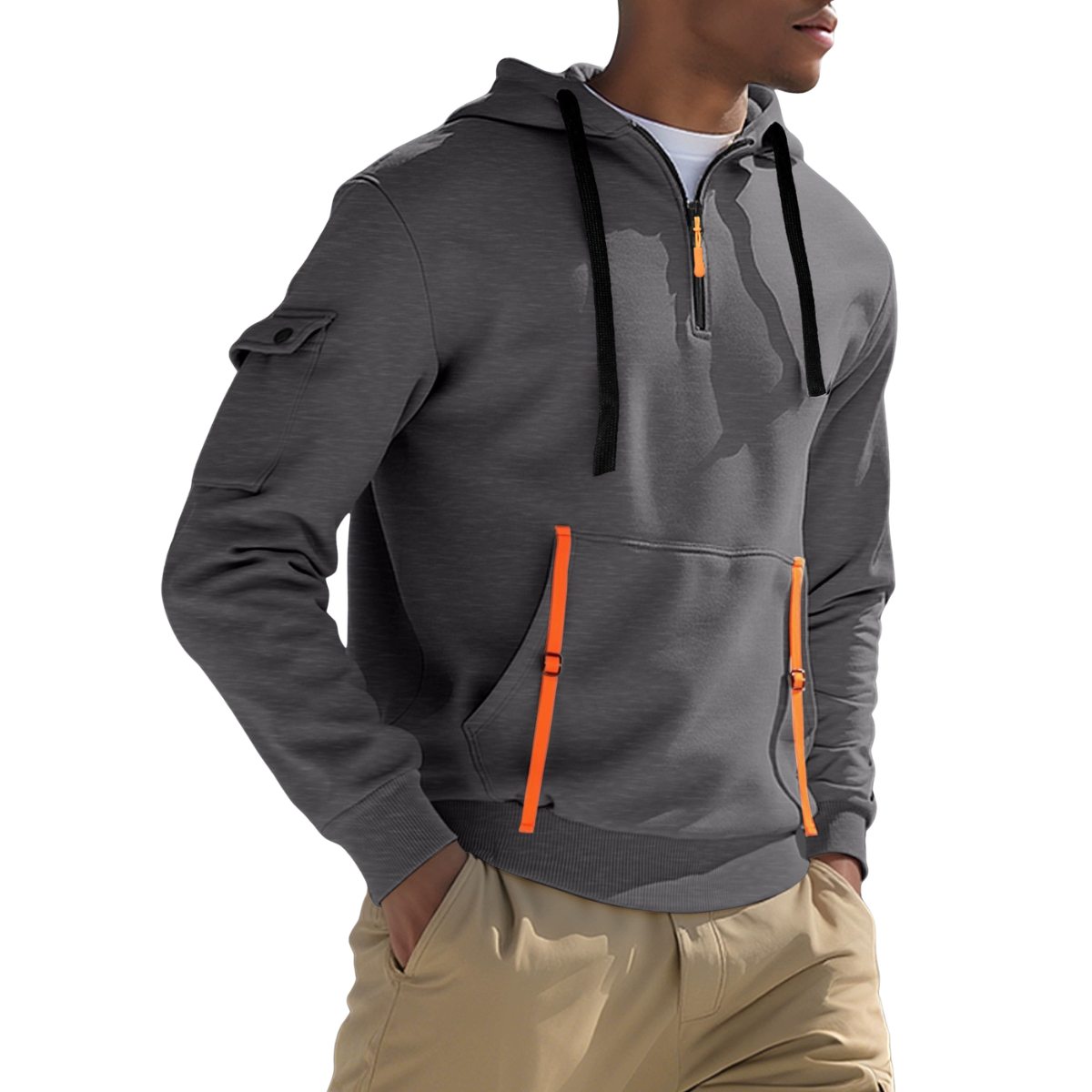 Men's Fleece Lined Pullover Hoodie – Long Sleeve Polyester Warm