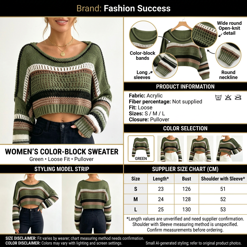 Green color-block sweater infographic