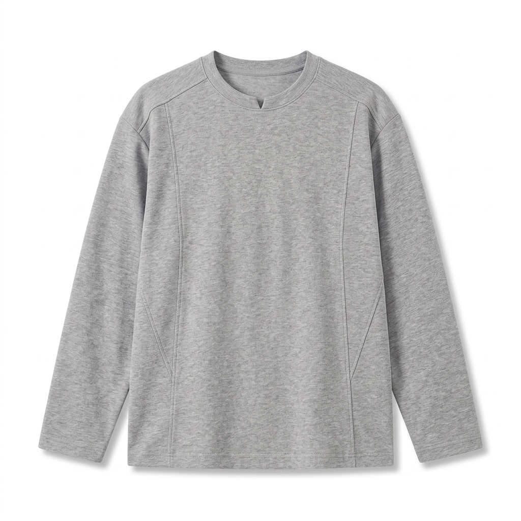 Heather Gray notched-neck shirt, model removal