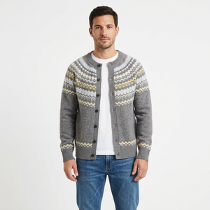 Male model wearing Medium Gray cardigan