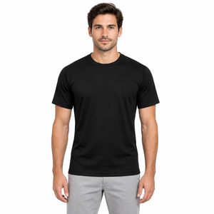 Male model wearing the Black crew-neck T-shirt