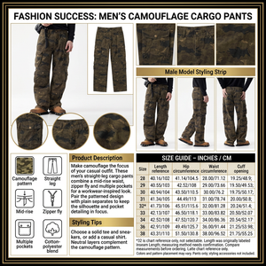 Men’s camouflage cargo pants detailed infographic