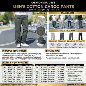 Men’s cotton cargo pants detailed infographic