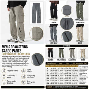 Men’s drawstring cargo pants image-rich product infographic