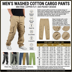 Men’s washed cotton cargo pants image-rich infographic