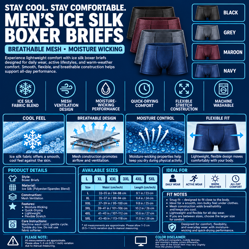 Men's Ice Silk Boxer Briefs - Breathable Mesh Moisture Wicking