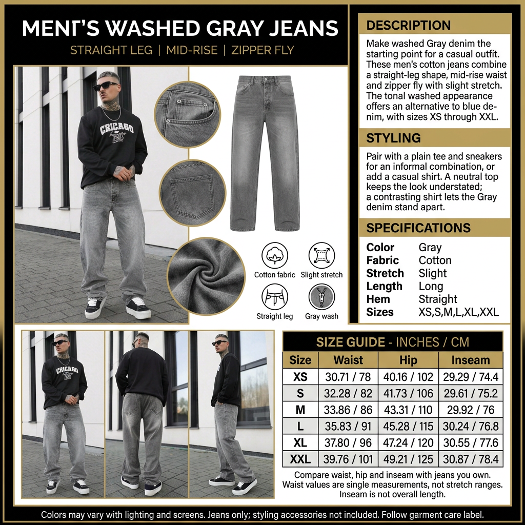 Men's washed Gray jeans infographic