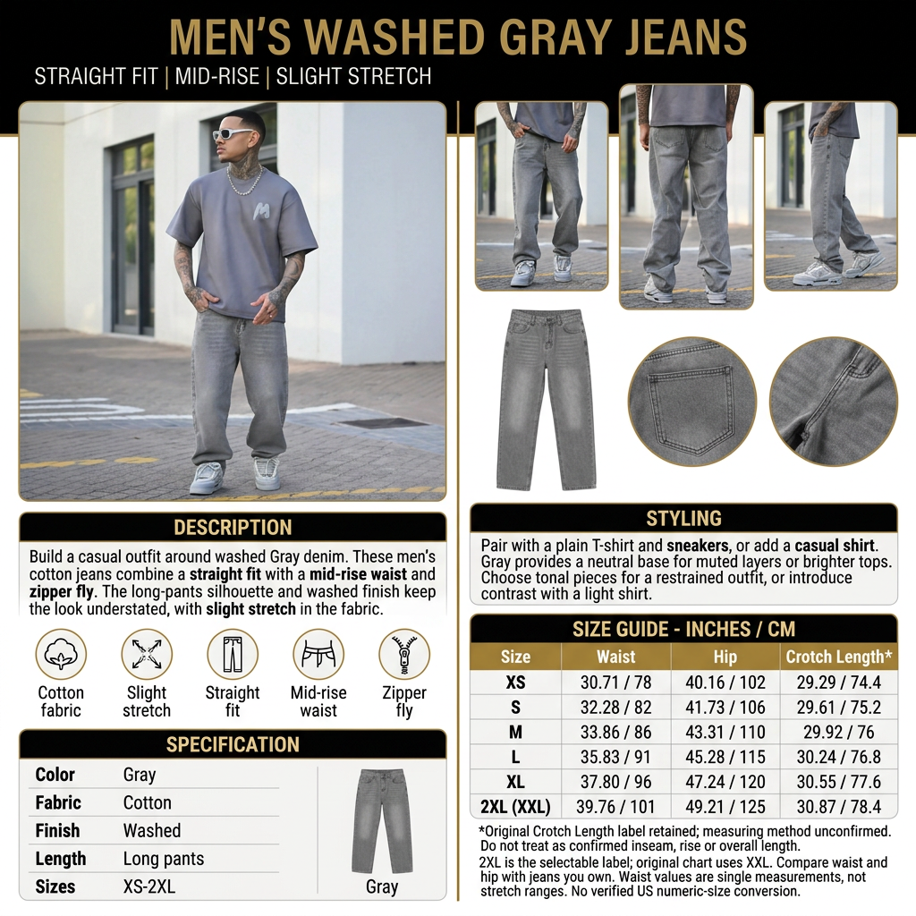 Men's washed Gray jeans infographic