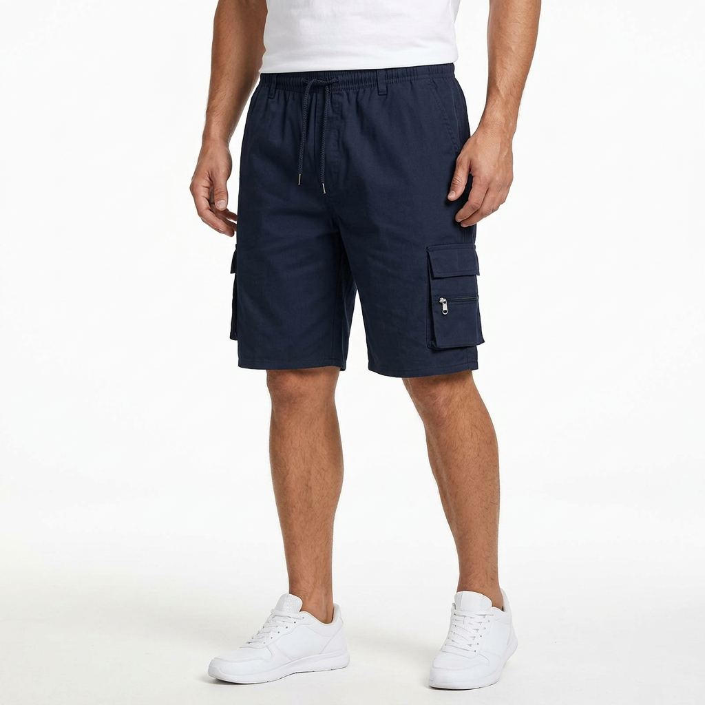 Navy Blue work shorts on a male model